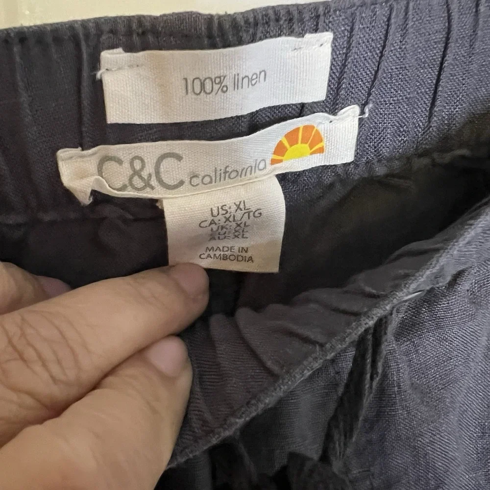 C&C California Women Pull-On‎ 100%Linen Cargo Jogger Pants sz XL Pewter Grey